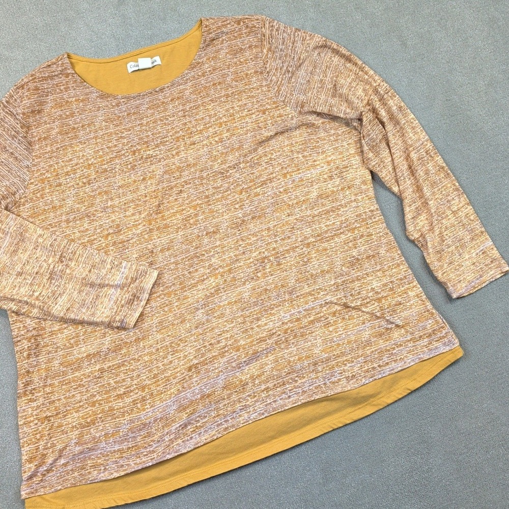 Coldwater Creek Top Size 2X Womens Mustard Yellow Space Dye Layered Hem Pullover